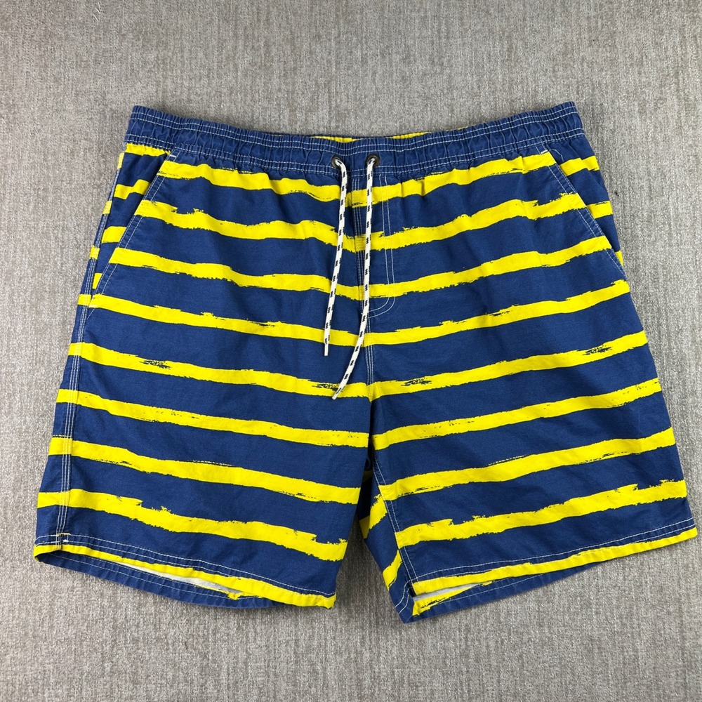 Boden Swim Trunks Mens 40 Blue Yellow Striped Nautical Beachwear Board Shorts